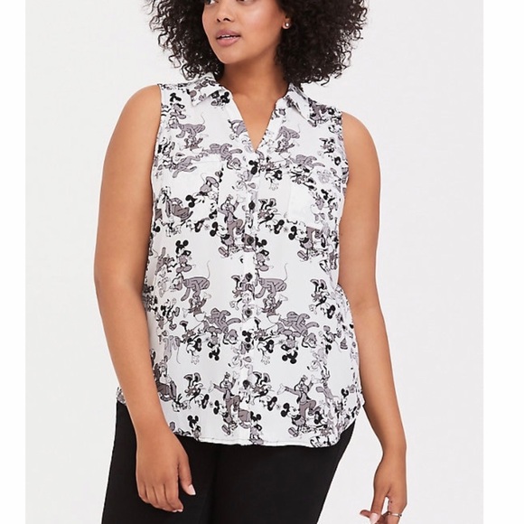 torrid Tops - TORRID MICKEY KNIT TO WOVEN SLEEVELESS BLOUSE